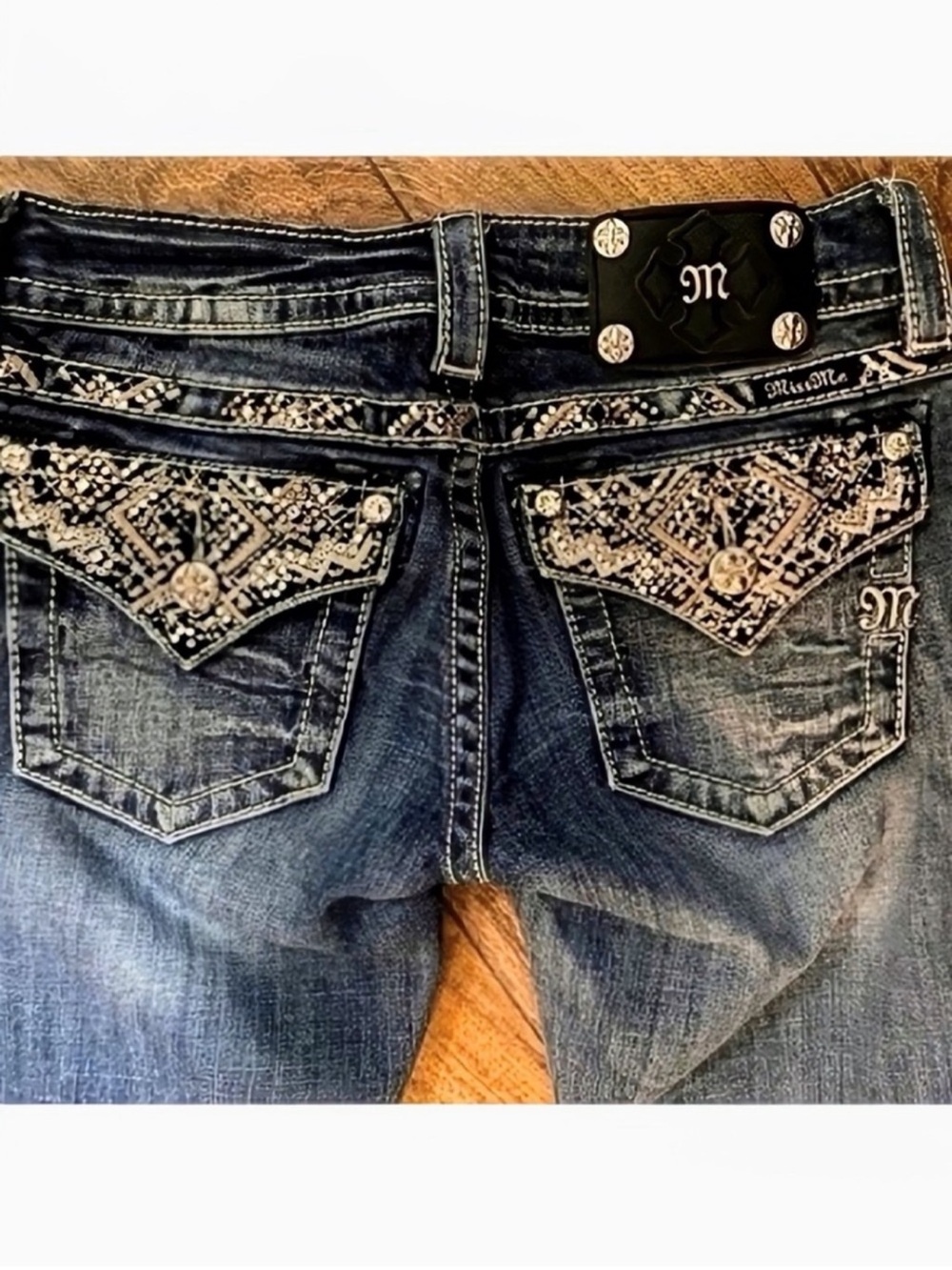 Gorgeous Y2K Miss Me Signature Boot Jeans With Embellished Pockets 33” Inseam